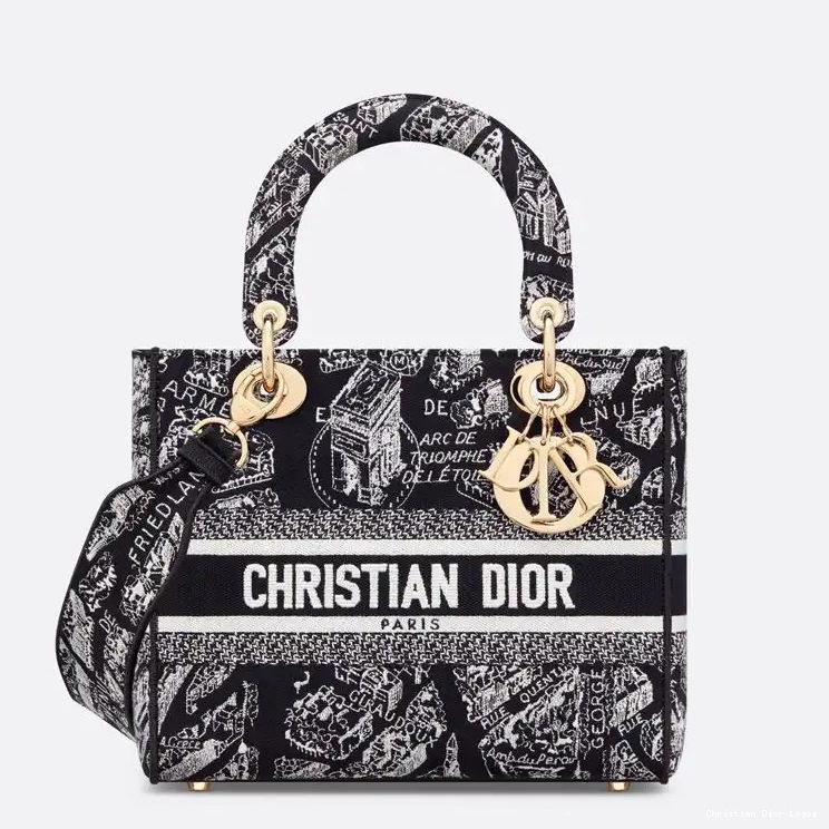 Black D-lite de Paris Medium Motif Plan Bag Lady Canvas 0611 Luxury